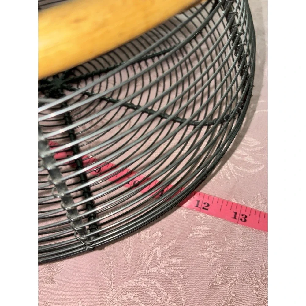Vintage Wire‎ Basket French Style Bamboo Edge Wood Handle Eggs Fruit Vegetables